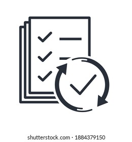 Set of documents and arrow implementation. A set of measures. Batch solution. Vector linear icon isolated on white background.