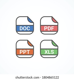 Set of Documents File Extension, Rounded Square Icon With Text - Format Extension Icon Vector Illustration.