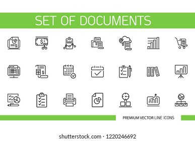 Set of documents line icons. Report, contract, database. Banking concept. Can be used for topics like paperwork, archive, banking 