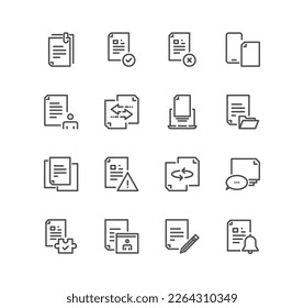Set of documents and paperwork icons, office work, document flow, contract, file folder and linear variety vectors.
