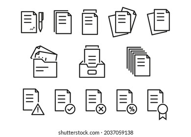 Set of documents related vector line icons illustration