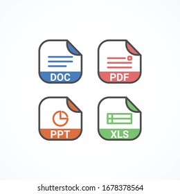 Set of Documents with Symbol Rounded Square Icon. Format Extension icon Vector Illustration.