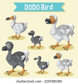 Set of dodo bird cartoon sticker illustration