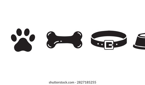 Set of dog accessories featuring a paw print bone, collar, and leash, ideal for pet owners and dog lovers to showcase pet care and fashion essentials.