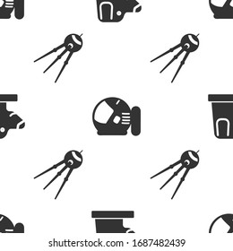 Set Dog in astronaut helmet, Astronaut helmet and Satellite on seamless pattern. Vector