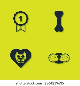 Set Dog award symbol, Cat nose, Heart with cat and bone icon. Vector