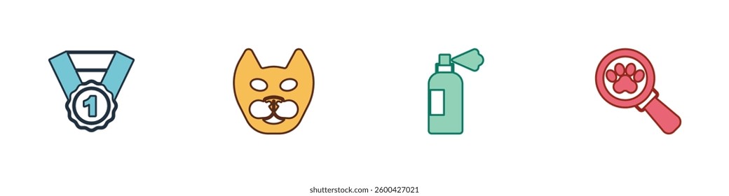 Set Dog award symbol, Cat, Pet shampoo and Veterinary clinic icon. Vector
