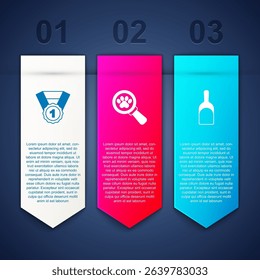 Set Dog award symbol, Veterinary clinic and Dustpan. Business infographic template. Vector