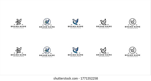 set dog bird logo design vector template