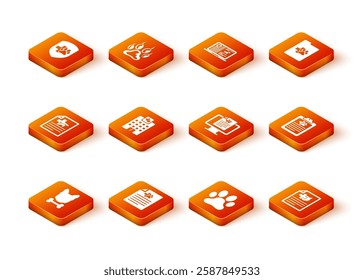 Set Dog and bone, Medical certificate for dog or cat, , Veterinary medicine hospital, Paw print and Clinical record pet monitor icon. Vector