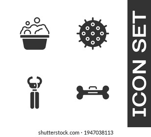 Set Dog bone, Pets bath, nail clippers and Tennis ball icon. Vector