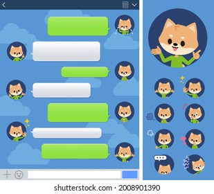 A set of Dog boy with expresses various emotions on the SNS window.It's vector art so it's easy to edit.