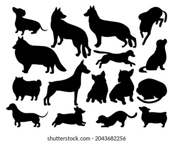 Set Dog Breeds Silhouettes Set Various Stock Vector (Royalty Free ...