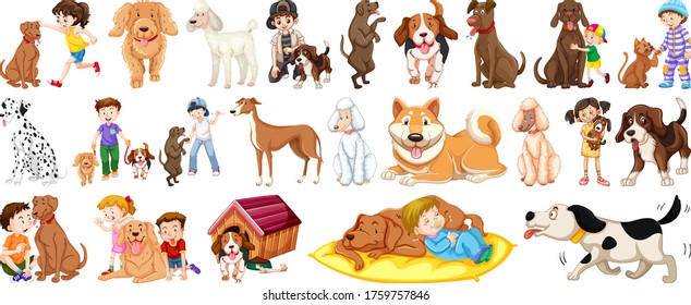 Set of dog cartoon character illustration