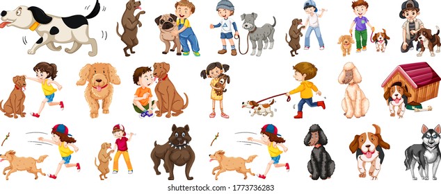 Set of dog cartoon character illustration