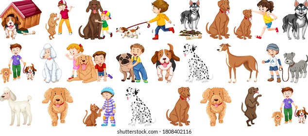 Set of dog cartoon character illustration