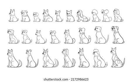Set of dog cartoon characters dog breed Vector illustration