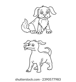 Set of dog cartoon hand drawn sketch illustration vector