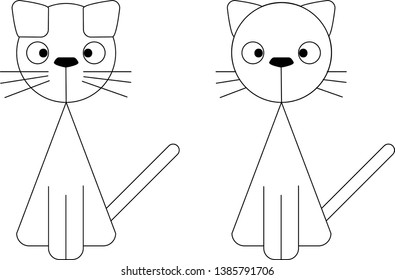 Set of dog and cat  cartoon images. Vector illustration. Black and white color. For teaching media, making books for children.