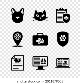 Set Dog, Cat, Clinical record pet, Medical certificate for dog cat, on monitor and laptop icon. Vector