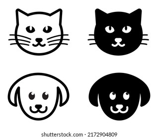 Set of dog and cat head icons. Pet symbol, dog and cat template. Pet shop logo. Vector.