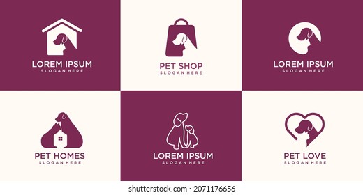 set of Dog and cat logo design vector.