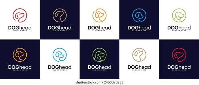 set of dog cat pet logo vector icon line art outline design, vector illustration