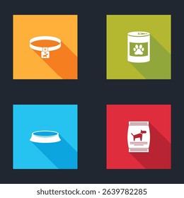 Set Dog collar, Canned food, Pet bowl and Bag of for dog icon. Vector