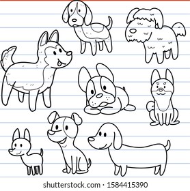 set of dog in doodle style isolated for decoration