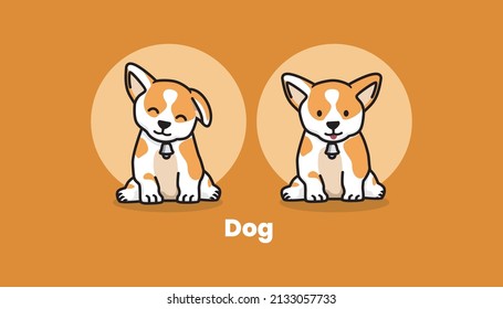 Set of dog emotion cartoon icon design template with various models. vector illustration isolated on blue background