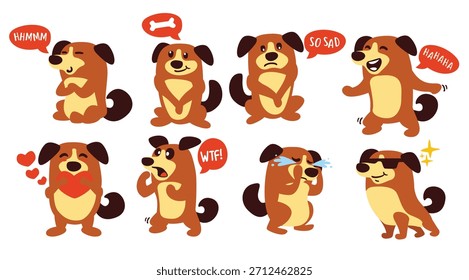 Conjunto de emociones de perro Ilustración vectorial