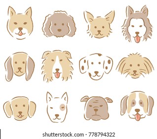 set of dog face illustration. hand drawn various cute dogs