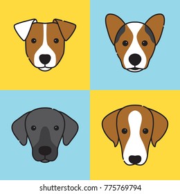Set of dog face logos. Different breeds. Vector illustration