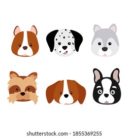 Set of dog faces. Flat illustration.