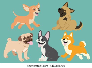 set of dog flat cartoon