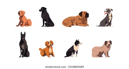 Set of dog, flat cartoon isolated on white background. Vector illustration