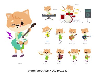 A set of Dog girl playing rock 'n' roll and pop music.It's vector art so it's easy to edit.