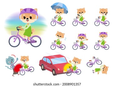 A set of Dog girl riding a city cycle.It's vector art so it's easy to edit.