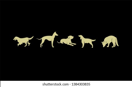 set DOG gold with black background logo icon designs vector illustration sign silhouette