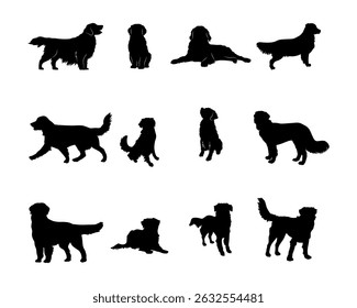 set of dog golden retriever silhouette vector