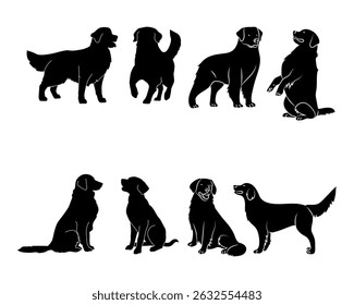 set of dog golden retriever silhouette vector
