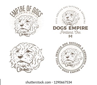 Set of dog grooming logo and emlems isolated on white background. Vector illustration.