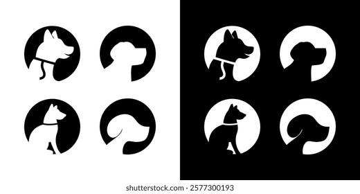 Set of Dog head side silhouette in circle icon puppy pet logo