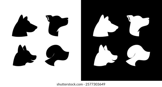 Set of Dog head side silhouette icon puppy pet logo vector