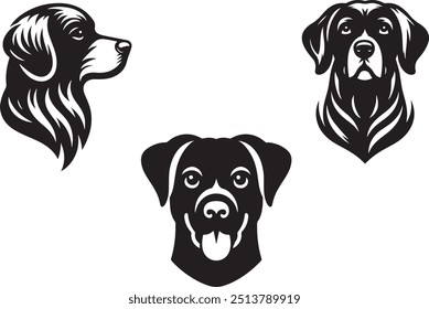 Set of dog head silhouette vector art illustration