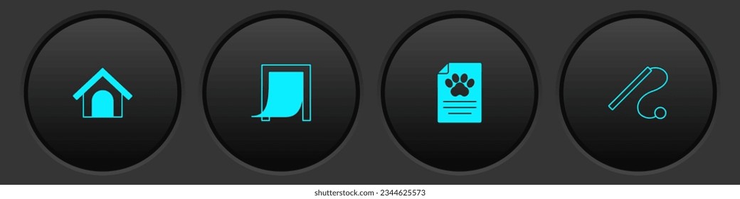 Set Dog house, Door for pet, Clinical record and Pet cat toy icon. Vector