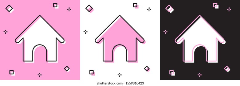 Set Dog house icon isolated on pink and white, black background. Dog kennel.  Vector Illustration