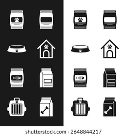 Set Dog house and paw print pet, Pet food bowl, Bag of for, , cat and  icon. Vector