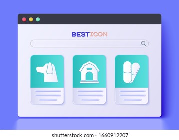 Set Dog house, Dog and Dog and pills icon. Vector