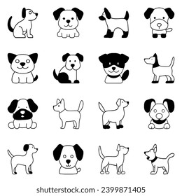 Set of dog icon. Hand drawn doodle vector design.